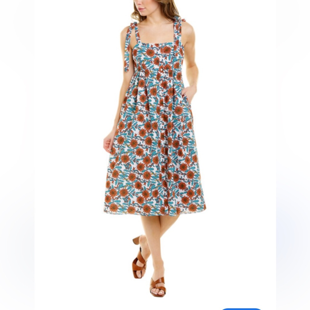 CELINA MOON floral block print colorful Midi Dress size medium India cotton